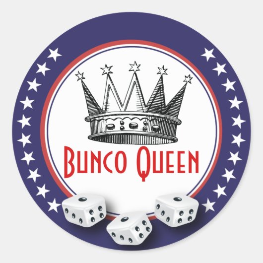 Bunco Queen with Dice - Red, White and Blue Runder Aufkleber (Vorderseite)