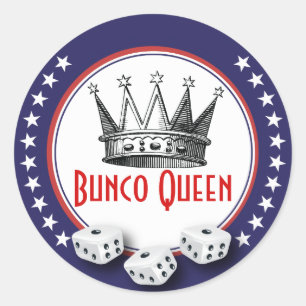 Bunco Queen with Dice - Red, White and Blue Runder Aufkleber