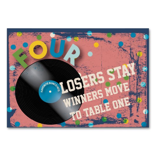 Bunco Rock and Roll Table Card #4 Tischnummer (Rückseite)