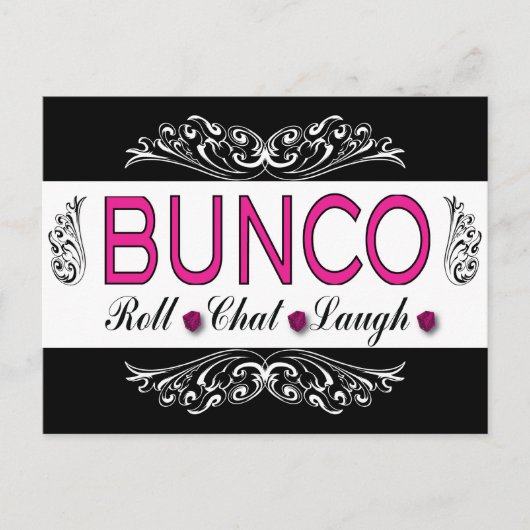 Bunco, Roll, Chat, lachen in Rosa, Schwarz und Wei Postkarte (Vorderseite)