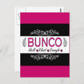 Bunco, Roll, Chat, lachen in Rosa, Schwarz und Wei Postkarte (Vorne/Hinten)