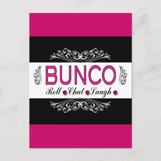 Bunco, Roll, Chat, lachen in Rosa, Schwarz und Wei Postkarte (Vorderseite)
