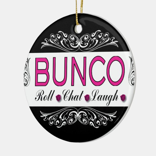 Bunco, Rolle, Chat, Lachen im Rosa, Schwarzweiss Keramikornament (Links)