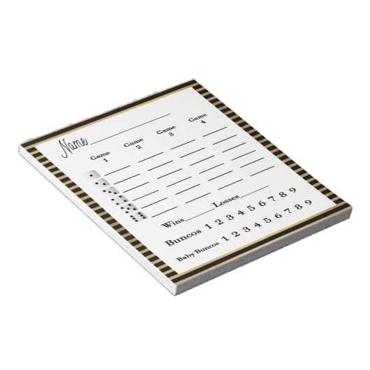 Bunco Score Blatt Pad Black Gold Strip Notizblock (angewinkelt)