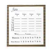 Bunco Score Blatt Pad Black Gold Strip Notizblock (Vorderseite)