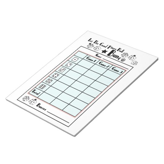 Bunco Score-Karte Notizblock (angewinkelt)