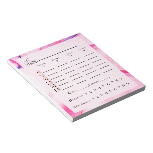 Bunco score pad card Aquarellpinke Notizblock (angewinkelt)