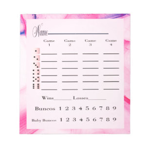 Bunco score pad card Aquarellpinke Notizblock