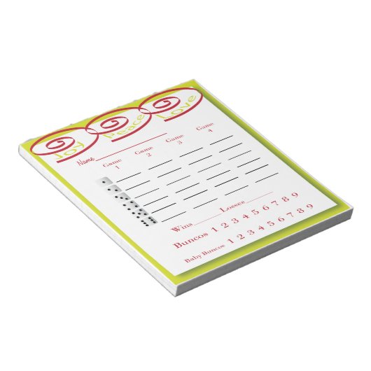 Bunco score pad - Freude, Ruhe, Liebe Notizblock (angewinkelt)