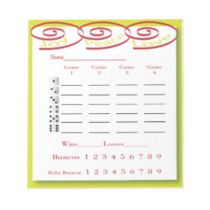 Bunco score pad - Freude, Ruhe, Liebe Notizblock