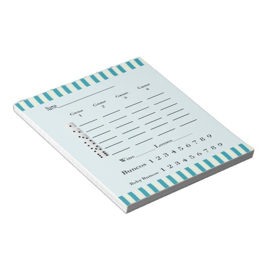 Bunco score pad - Retroblau und gelb Notizblock (angewinkelt)