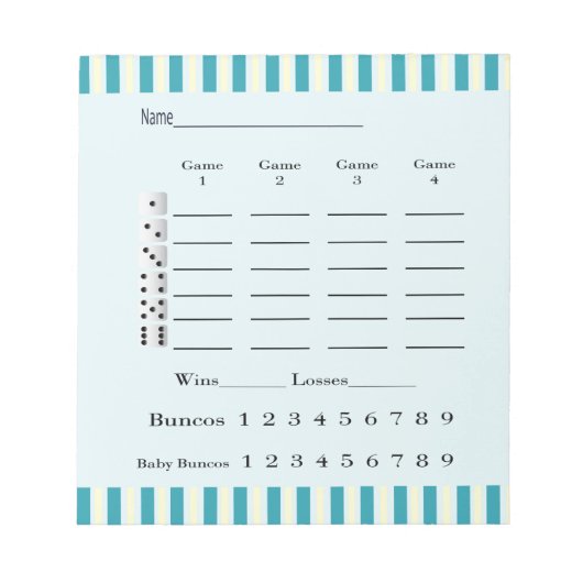Bunco score pad - Retroblau und gelb Notizblock (Vorderseite)