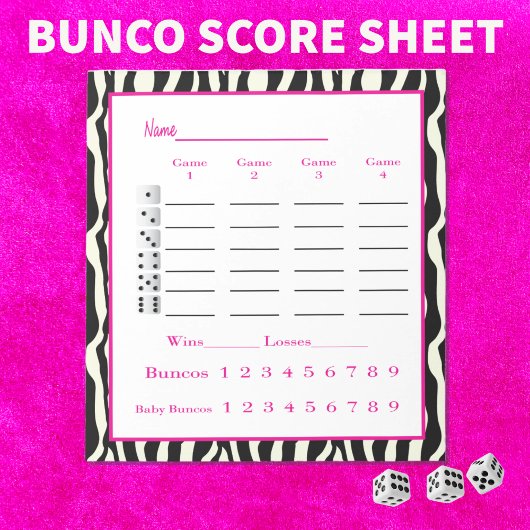 Bunco score pad - Zebradesign Notizblock