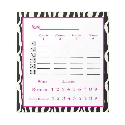 Bunco score pad - Zebradesign Notizblock (Vorderseite)