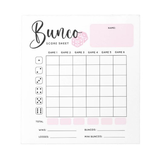 Bunco Score Sheet Pad Notizblock (Vorderseite)