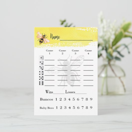 Bunco Score Sheets Bee Einladung (Stehend Vorderseite)