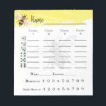 Bunco Score Sheets Bee Notizblock<br><div class="desc">Bienenthema in gelb und schwarz Farbe schafft ein wunderbares Bunco oder Bunko Partitur Blatt Pad. Ideal für die Damen der Königin Bienen,  die das Bunco-Spiel abends Party genießen.</div>