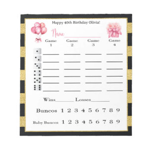 Bunco Score Sheets Black, Gold Geburtstag Notizblock