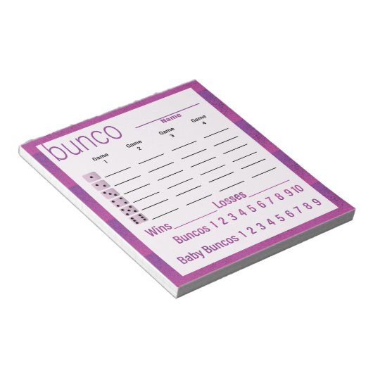 Bunco Score Sheets Purple Pink Modern Notizblock (angewinkelt)