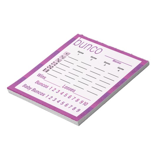 Bunco Score Sheets Purple Pink Modern Notizblock (Rotiert)