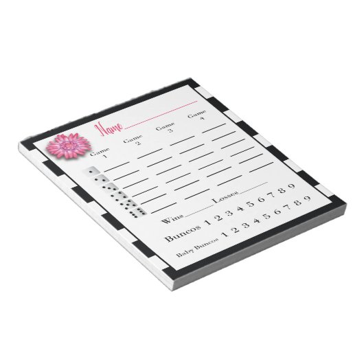 Bunco Score Sheets Schwarz-Weiß-Rosa-Blume Notizblock (angewinkelt)