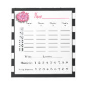 Bunco Score Sheets Schwarz-Weiß-Rosa-Blume Notizblock (Vorderseite)