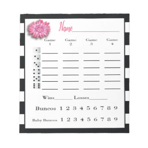 Bunco-Score-Tabellen Schwarz-Weiß-Rose-Blume Notizblock