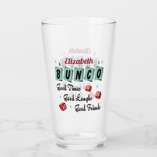 Bunco Spieler-Freund-Monogramm-Retro Würfel Glas (Rückseite)