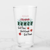 Bunco Spieler-Freund-Monogramm-Retro Würfel Glas (Vorderseite)