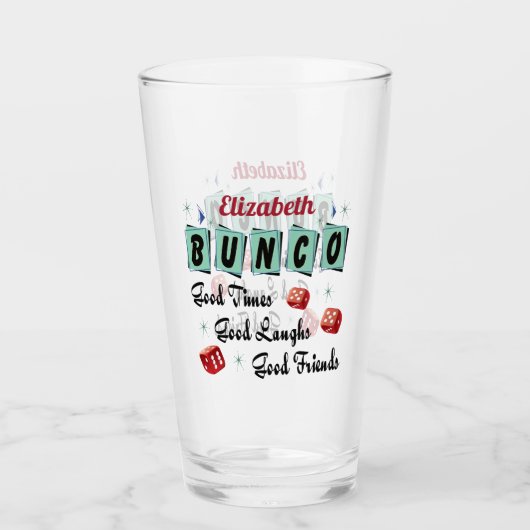 Bunco Spieler-Freund-Monogramm-Retro Würfel Glas (Vorderseite)