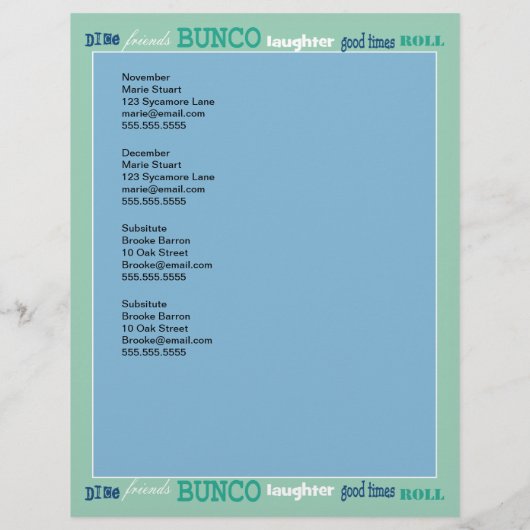 Bunco Subway Hosting-Kalender Flyer (Hinten)