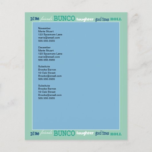 Bunco Subway Hosting-Kalender Flyer (Hinten)