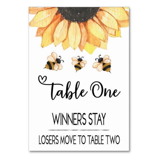Bunco Sunflower Bier Table Card One Tischnummer (Rückseite)