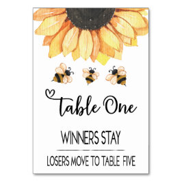 Bunco Sunflower Table Card 1 bis 5 Tischnummer