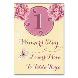 Bunco Tabellen-Karte - rosa Pfingstrose #1 Tischnummer