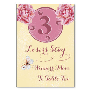 Bunco Tabellen-Karte - rosa Pfingstrose #3 Tischnummer
