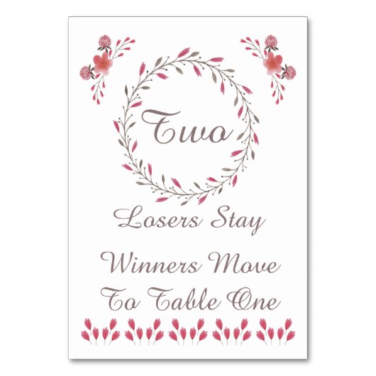 Bunco Table Card - Hübsche Blume #2 Tischnummer (Rückseite)