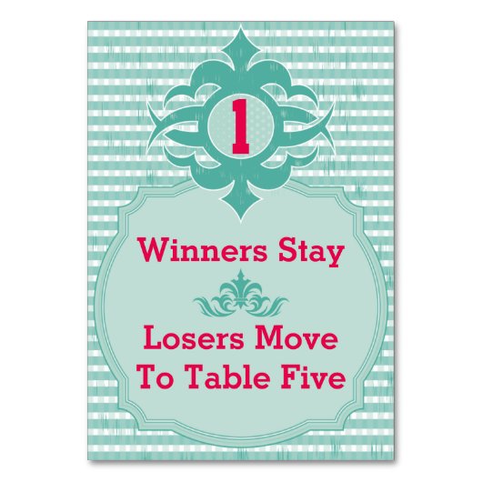 Bunco Table Card - Kariert #1 Tischnummer (Rückseite)