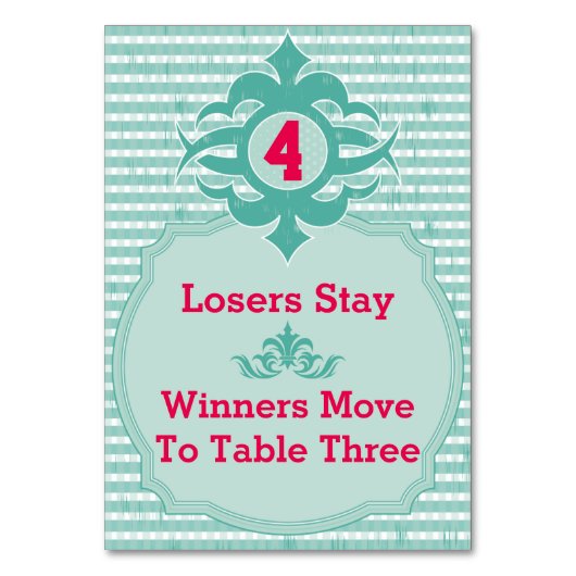 Bunco Table Card - Kariert #4 Tischnummer (Vorderseite)
