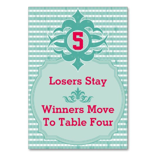 Bunco Table Card - Kariert #5 Tischnummer (Rückseite)