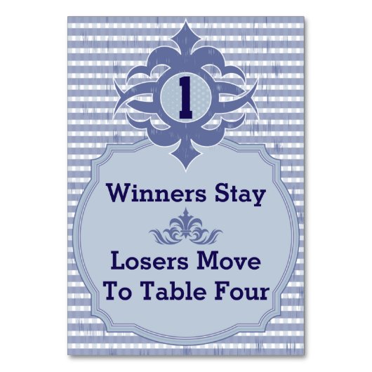 Bunco Table Card - Lila Karierte Nummer 1 Tischnummer (Vorderseite)