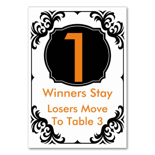 Bunco Table Card orange und schwarz -#1 Tischnummer (Rückseite)