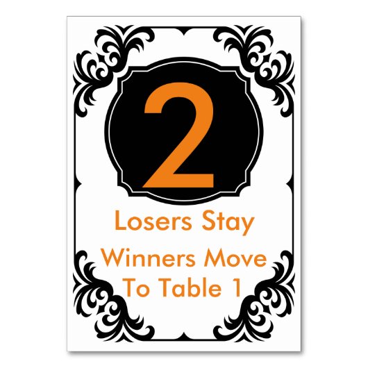 Bunco Table Card orange und schwarz - #2 Tischnummer (Vorderseite)