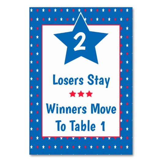 Bunco Table Card - Patriotisch rot, weiß und blau  Tischnummer (Rückseite)