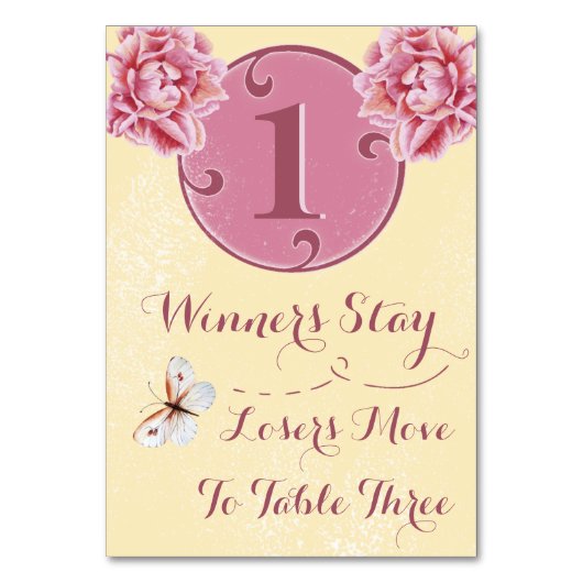 Bunco Table Card - Pink Peony #1 Tischnummer (Rückseite)