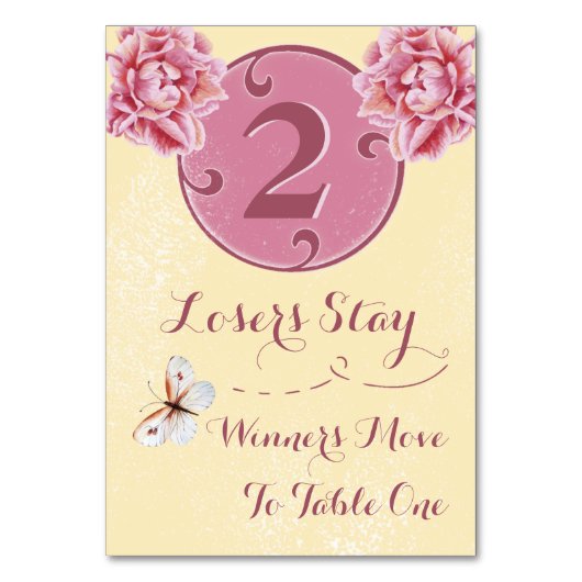 Bunco Table Card - Pink Peony #2 Tischnummer (Rückseite)