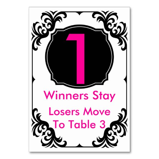 Bunco Table Card rosa und schwarz -#1 Tischnummer (Rückseite)