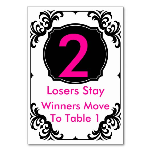 Bunco Table Card rosa und schwarz - #2 Tischnummer (Rückseite)