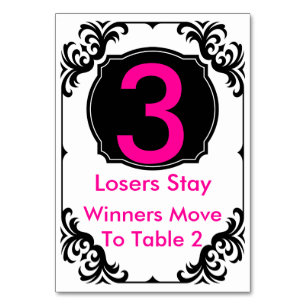 Bunco Table Card rosa und schwarz - #3 Tischnummer