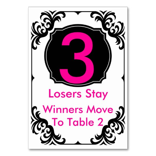 Bunco Table Card rosa und schwarz - #3 Tischnummer (Vorderseite)